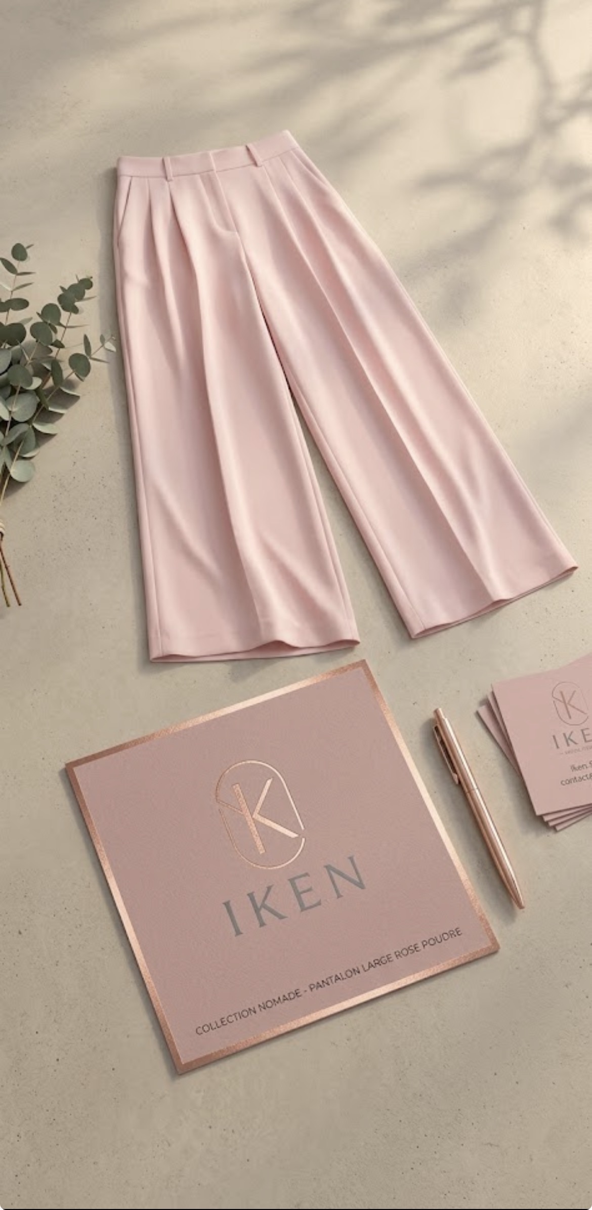 Pantalon large rose, taille plissée